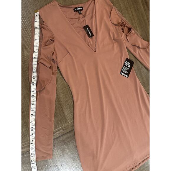 NWT EXPRESS Blush Ruffle Sleeve V Neck Sheath Stretch Dress Women's Size Small - Picture 13 of 16